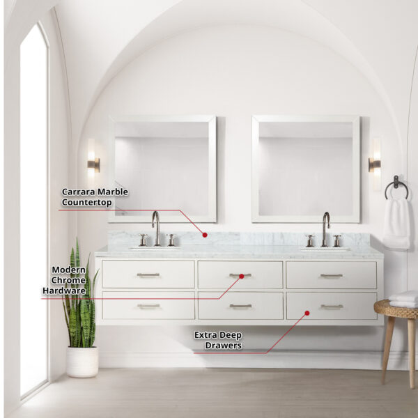 Castor 80W x 22D White Double Bath Vanity and Carrara Marble Top