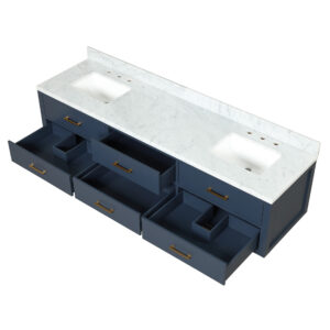 Castor 80W x 22D Blue Double Bath Vanity and Carrara Marble Top