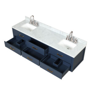 Castor 80W x 22D Blue Double Bath Vanity, Carrara Marble Top, and Faucet Set