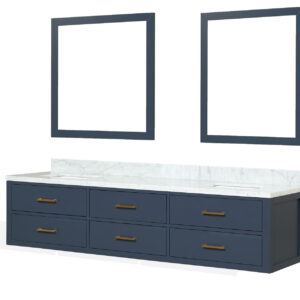 Castor 80W x 22D Blue Double Bath Vanity, Carrara Marble Top, and 36Mirrors