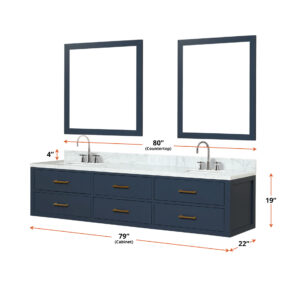 Castor 80W x 22D Blue Double Bath Vanity and Carrara Marble Top