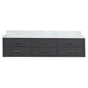 Castor 80W x 22D Black Double Bath Vanity and Carrara Marble Top