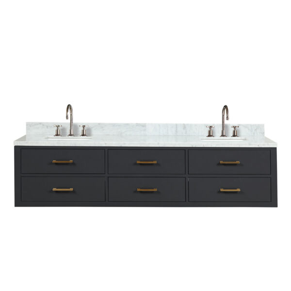 Castor 80W x 22D Black Double Bath Vanity, Carrara Marble Top, and Faucet Set