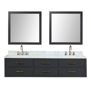 Castor 80W x 22D Black Double Bath Vanity, Carrara Marble Top, Faucet Set, and 36Mirrors