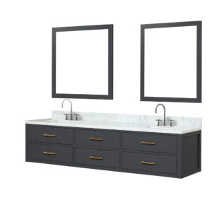 Castor 80W x 22D Black Double Bath Vanity, Carrara Marble Top, Faucet Set, and 36Mirrors