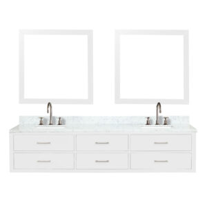 Castor 84W x 22D White Double Bath Vanity, Carrara Marble Top, Faucet Set, and 36Mirrors