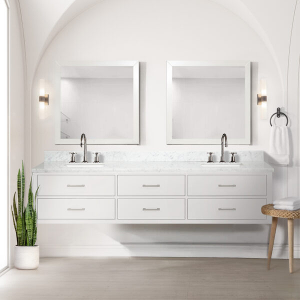 Castor 84W x 22D White Double Bath Vanity and Carrara Marble Top