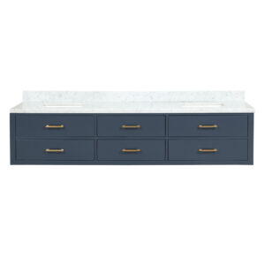 Castor 84W x 22D Blue Double Bath Vanity and Carrara Marble Top