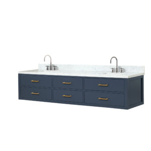 Castor 84W x 22D Blue Double Bath Vanity, Carrara Marble Top, and Faucet Set