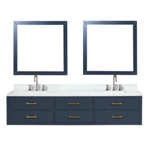 Castor 84W x 22D Blue Double Bath Vanity, Carrara Marble Top, Faucet Set, and 36Mirrors