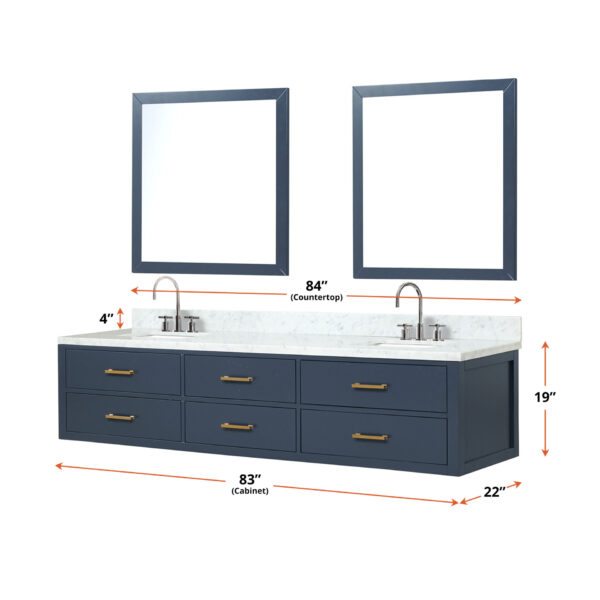 Castor 84W x 22D Blue Double Bath Vanity and Carrara Marble Top