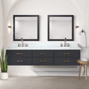 Castor 84W x 22D Black Double Bath Vanity and Carrara Marble Top