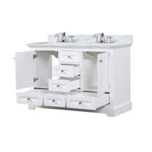 Dukes 48 in. W x 22 in. D White Double Bath Vanity, Carrara Marble Top, and Faucet Set