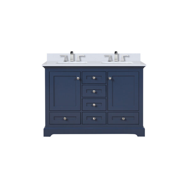 Dukes 48 in. W x 22 in. D Navy Blue Double Bath Vanity, White Quartz Top, and Faucet Set