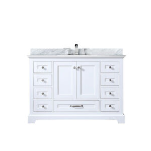 Dukes 48 in. W x 22 in. D White Single Bath Vanity, Carrara Marble Top, and Faucet Set