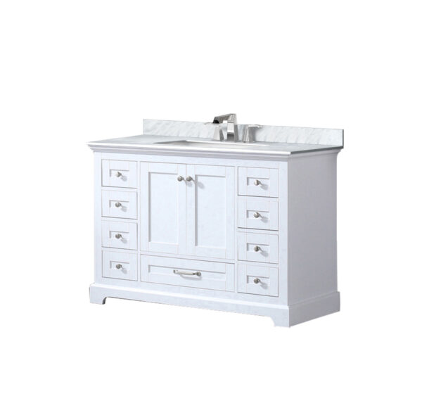 Dukes 48 in. W x 22 in. D White Single Bath Vanity, Carrara Marble Top, and Faucet Set