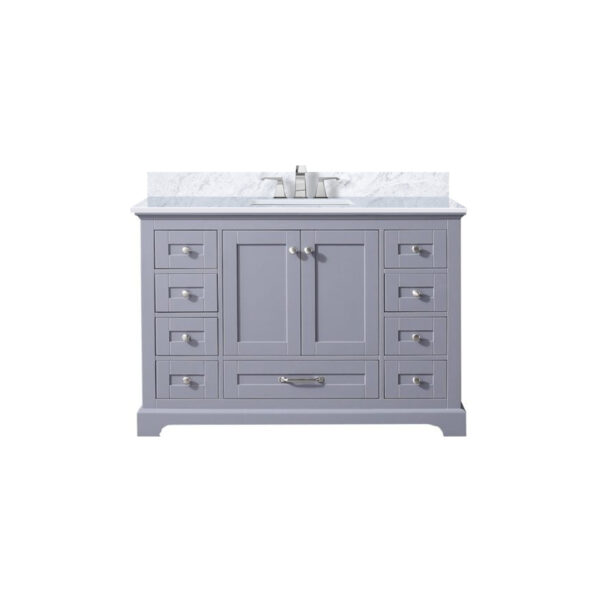 Dukes 48 in. W x 22 in. D Dark Grey Double Bath Vanity, Carrara Marble Top, and Faucet Set