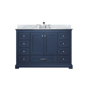 Dukes 48 in. W x 22 in. D Navy Blue Single Bath Vanity, Carrara Marble Top, and Faucet Set