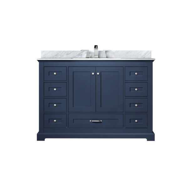 Dukes 48 in. W x 22 in. D Navy Blue Single Bath Vanity, Carrara Marble Top, and Faucet Set