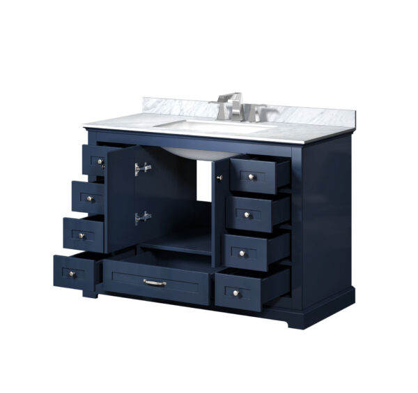 Dukes 48 in. W x 22 in. D Navy Blue Single Bath Vanity, Carrara Marble Top, and Faucet Set