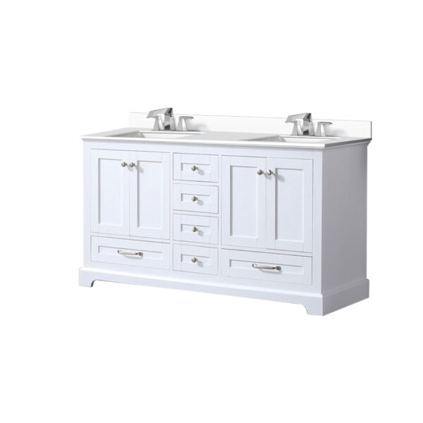 Dukes 60 in. W x 22 in. D White Double Bath Vanity, White Quartz Top, and Faucet Set