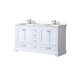 Dukes 60 in. W x 22 in. D White Double Bath Vanity, Cultured Marble Top, and Faucet Set