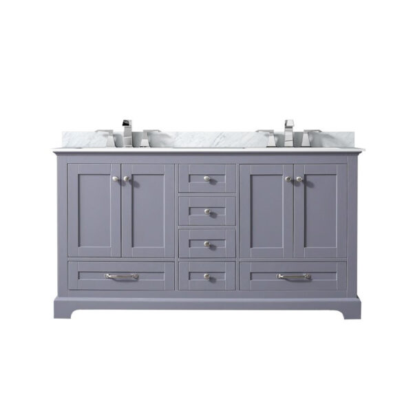 Dukes 60 in. W x 22 in. D Dark Grey Double Bath Vanity, Carrara Marble Top, and Faucet Set