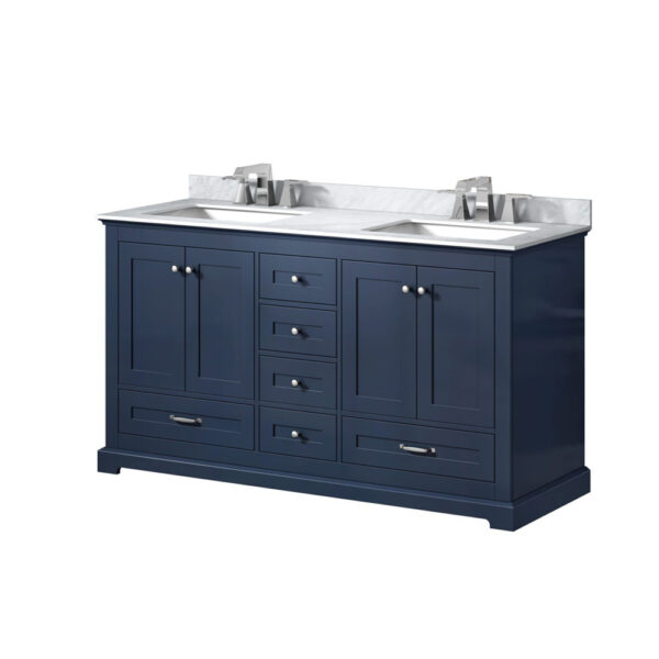 Dukes 60 in. W x 22 in. D Navy Blue Double Bath Vanity, Carrara Marble Top, and Faucet Set