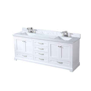 Dukes 80 in. W x 22 in. D White Double Bath Vanity, Carrara Marble Top, and Faucet Set