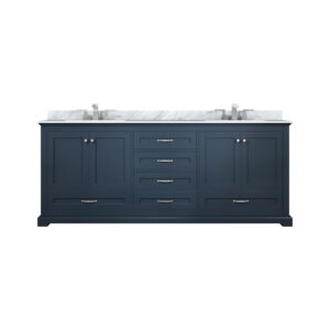 Dukes 80 in. W x 22 in. D Navy Blue Double Bath Vanity, Carrara Marble Top, and Faucet Set