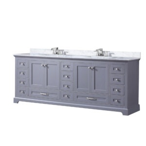 Dukes 84 in. W x 22 in. D Dark Grey Double Bath Vanity, Carrara Marble Top, and Faucet Set