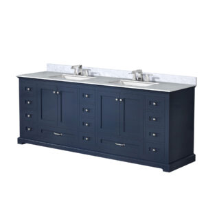 Dukes 84 in. W x 22 in. D Navy Blue Double Bath Vanity, Carrara Marble Top, and Faucet Set