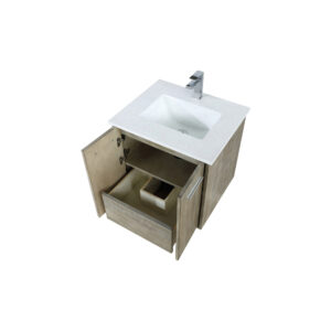 Fairbanks 24W x 20D Rustic Acacia Bath Vanity, Cultured Marble Top and Chrome Faucet Set