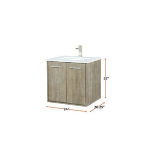 Fairbanks 24W x 20D Rustic Acacia Bath Vanity, White Quartz Top and Brushed Nickel Faucet Set