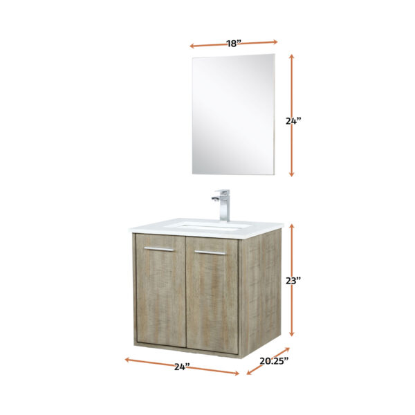 Fairbanks 24W x 20D Rustic Acacia Bath Vanity, White Quartz Top, Chrome Faucet Set and 18Mirror