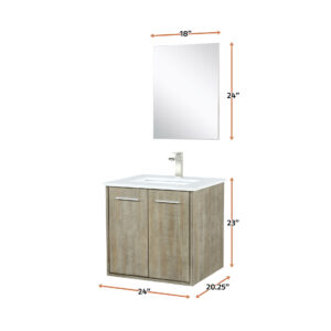 Fairbanks 24W x 20D Rustic Acacia Bath Vanity, White Quartz Top, Brushed Nickel Faucet Set and 18Mirror