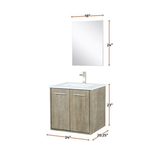 Fairbanks 24W x 20D Rustic Acacia Bath Vanity, White Quartz Top, Brushed Nickel Faucet Set and 18Mirror