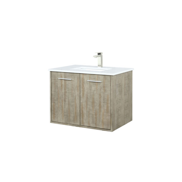 Fairbanks 30W x 20D Rustic Acacia Bath Vanity, Cultured Marble Top and Brushed Nickel Faucet Set