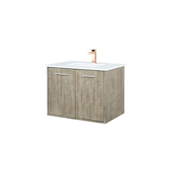 Fairbanks 30W x 20D Rustic Acacia Bath Vanity, Cultured Marble Top and Rose Gold Faucet Set