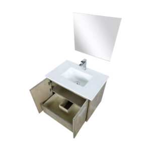 Fairbanks 30W x 20D Rustic Acacia Bath Vanity, Cultured Marble Top, Chrome Faucet Set and 28Mirror