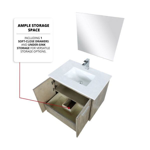 Fairbanks 30W x 20D Rustic Acacia Bath Vanity, Cultured Marble Top and Chrome Faucet Set