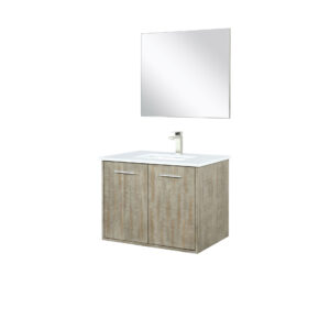 Fairbanks 30W x 20D Rustic Acacia Bath Vanity, Cultured Marble Top, Brushed Nickel Faucet Set and 28Mirror