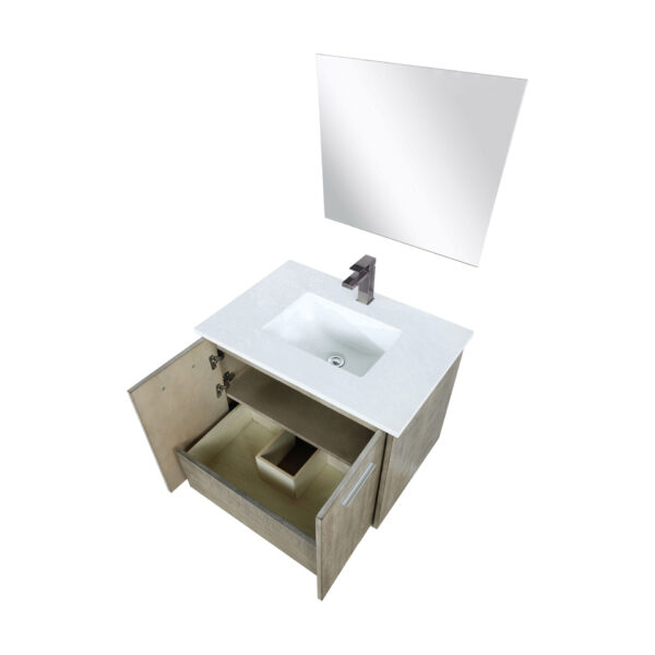 Fairbanks 30W x 20D Rustic Acacia Bath Vanity, Cultured Marble Top, Gun Metal Faucet Set and 28Mirror