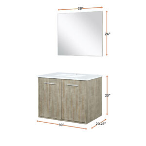 Fairbanks 30W x 20D Rustic Acacia Bath Vanity, Cultured Marble Top and 28Mirror