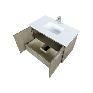 Fairbanks 36W x 20D Rustic Acacia Bath Vanity, Cultured Marble Top and Chrome Faucet Set