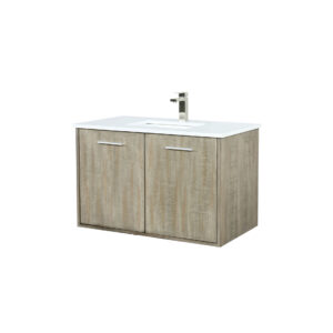 Fairbanks 36W x 20D Rustic Acacia Bath Vanity, Cultured Marble Top and Brushed Nickel Faucet Set