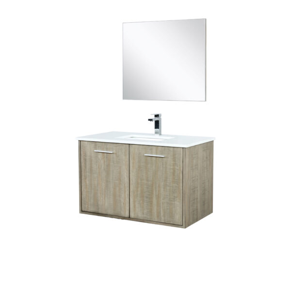 Fairbanks 36W x 20D Rustic Acacia Bath Vanity, Cultured Marble Top, Chrome Faucet Set and 28Mirror