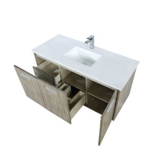 Fairbanks 48W x 20D Rustic Acacia Bath Vanity, Cultured Marble Top and Chrome Faucet Set