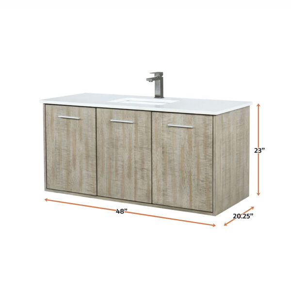 Fairbanks 48W x 20D Rustic Acacia Bath Vanity, White Quartz Top and Gun Metal Faucet Set