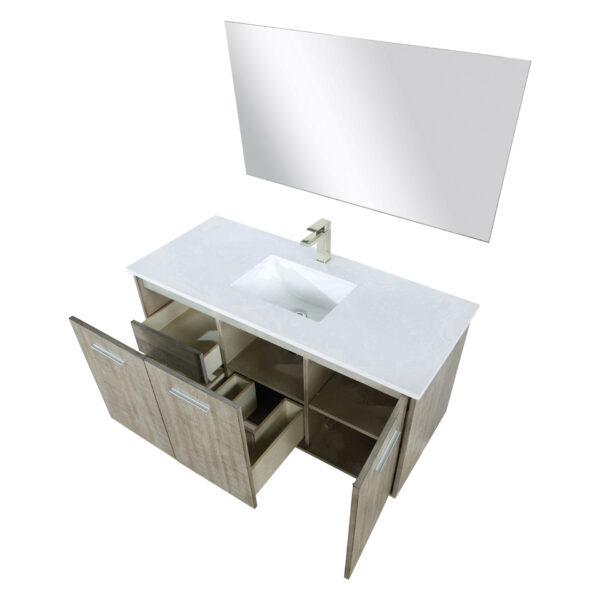 Fairbanks 48W x 20D Rustic Acacia Bath Vanity, Cultured Marble Top, Brushed Nickel Faucet Set and 43Mirror